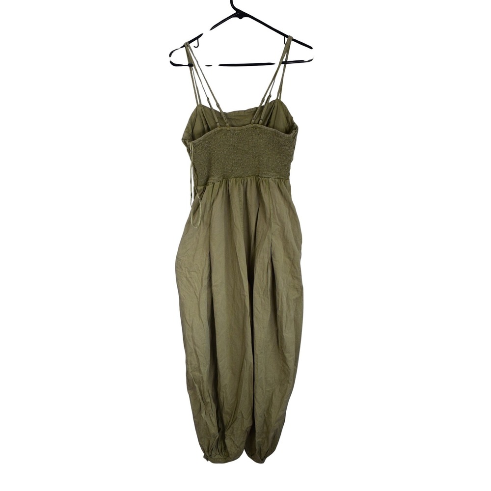 Free People Kingston Jumpsuit Small Olive Green Smocked Cutout Cotton Harem - Picture 2 of 5